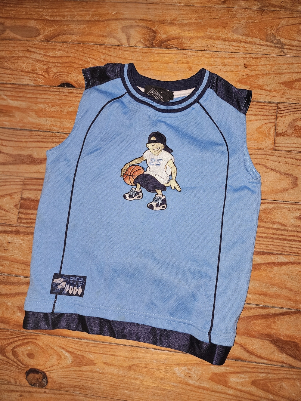 Boys Light Blue Basketball Graphic Tank Top Vintage 90s Kids